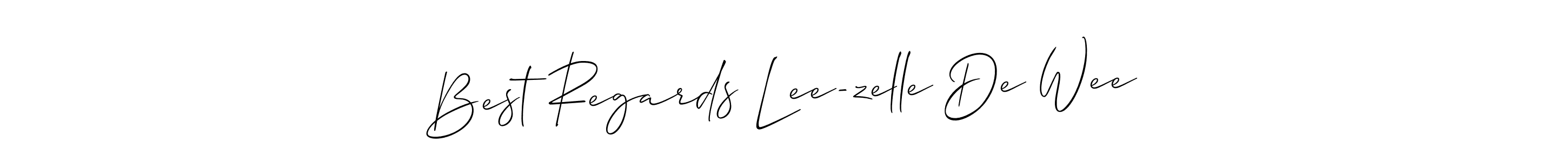 The best way (Allison_Script) to make a short signature is to pick only two or three words in your name. The name Best Regards Lee-zelle De Wee include a total of six letters. For converting this name. Best Regards Lee-zelle De Wee signature style 2 images and pictures png