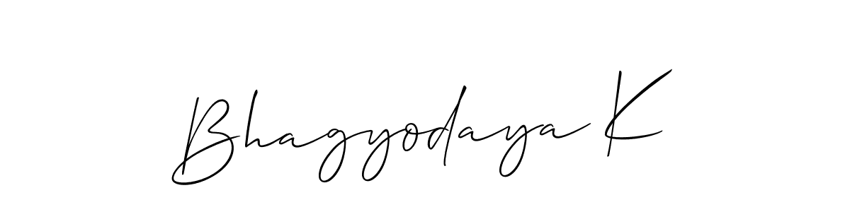 The best way (Allison_Script) to make a short signature is to pick only two or three words in your name. The name Bhagyodaya K include a total of six letters. For converting this name. Bhagyodaya K signature style 2 images and pictures png