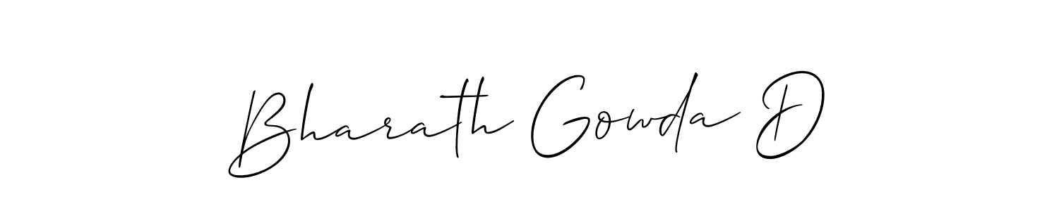 The best way (Allison_Script) to make a short signature is to pick only two or three words in your name. The name Bharath Gowda D include a total of six letters. For converting this name. Bharath Gowda D signature style 2 images and pictures png