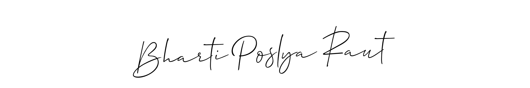 This is the best signature style for the Bharti Poslya Raut name. Also you like these signature font (Allison_Script). Mix name signature. Bharti Poslya Raut signature style 2 images and pictures png
