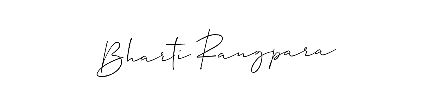 The best way (Allison_Script) to make a short signature is to pick only two or three words in your name. The name Bharti Rangpara include a total of six letters. For converting this name. Bharti Rangpara signature style 2 images and pictures png