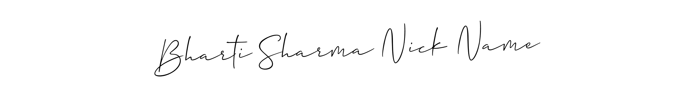 Check out images of Autograph of Bharti Sharma Nick Name name. Actor Bharti Sharma Nick Name Signature Style. Allison_Script is a professional sign style online. Bharti Sharma Nick Name signature style 2 images and pictures png