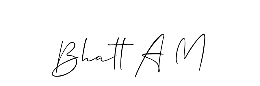 The best way (Allison_Script) to make a short signature is to pick only two or three words in your name. The name Bhatt A M include a total of six letters. For converting this name. Bhatt A M signature style 2 images and pictures png