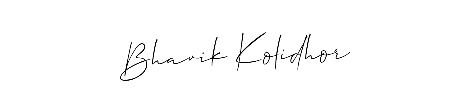 if you are searching for the best signature style for your name Bhavik Kolidhor. so please give up your signature search. here we have designed multiple signature styles  using Allison_Script. Bhavik Kolidhor signature style 2 images and pictures png