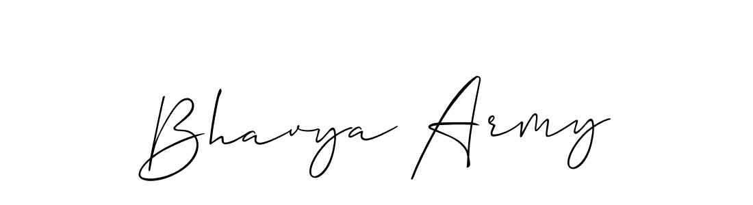 Create a beautiful signature design for name Bhavya Army. With this signature (Allison_Script) fonts, you can make a handwritten signature for free. Bhavya Army signature style 2 images and pictures png