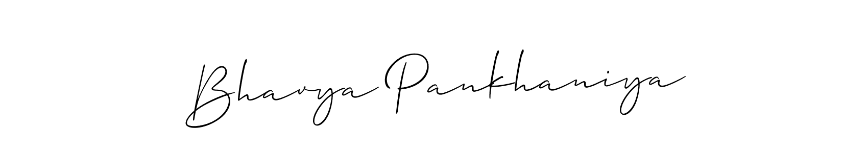 You should practise on your own different ways (Allison_Script) to write your name (Bhavya Pankhaniya) in signature. don't let someone else do it for you. Bhavya Pankhaniya signature style 2 images and pictures png