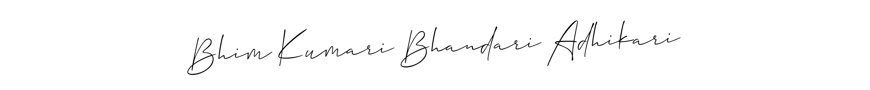 You should practise on your own different ways (Allison_Script) to write your name (Bhim Kumari Bhandari Adhikari) in signature. don't let someone else do it for you. Bhim Kumari Bhandari Adhikari signature style 2 images and pictures png