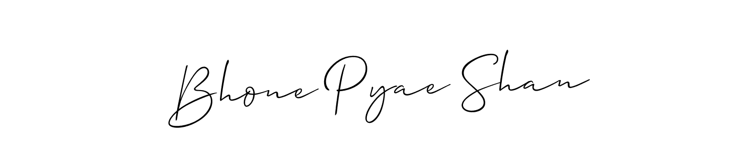 It looks lik you need a new signature style for name Bhone Pyae Shan. Design unique handwritten (Allison_Script) signature with our free signature maker in just a few clicks. Bhone Pyae Shan signature style 2 images and pictures png