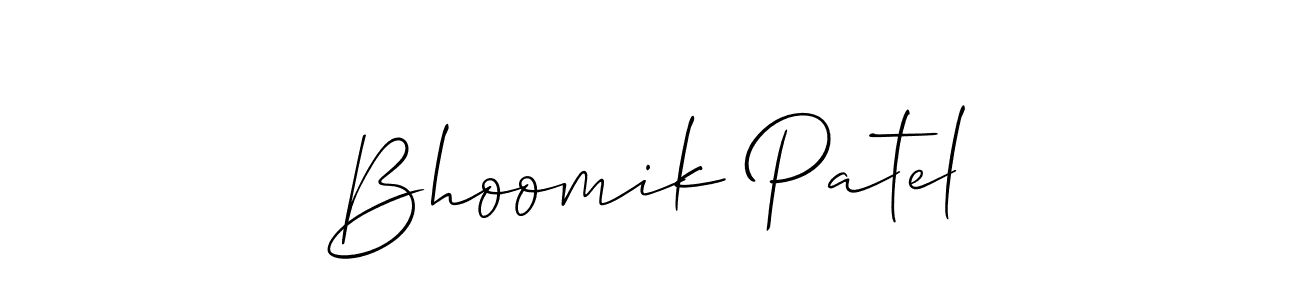 Make a beautiful signature design for name Bhoomik Patel. With this signature (Allison_Script) style, you can create a handwritten signature for free. Bhoomik Patel signature style 2 images and pictures png