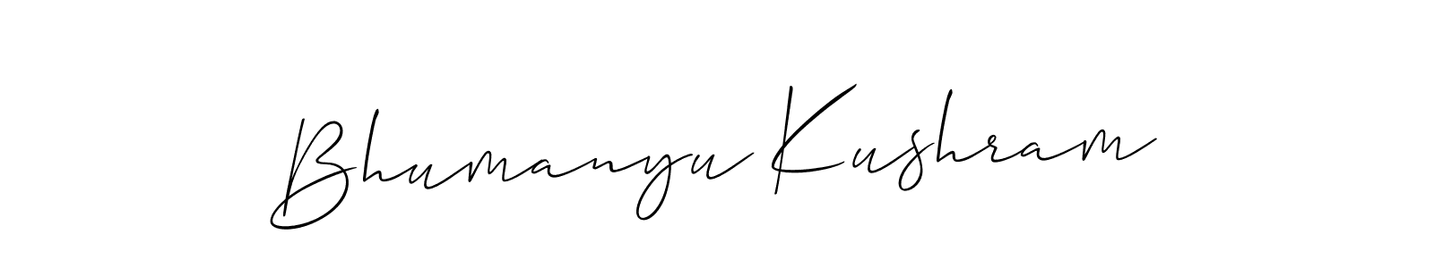 It looks lik you need a new signature style for name Bhumanyu Kushram. Design unique handwritten (Allison_Script) signature with our free signature maker in just a few clicks. Bhumanyu Kushram signature style 2 images and pictures png