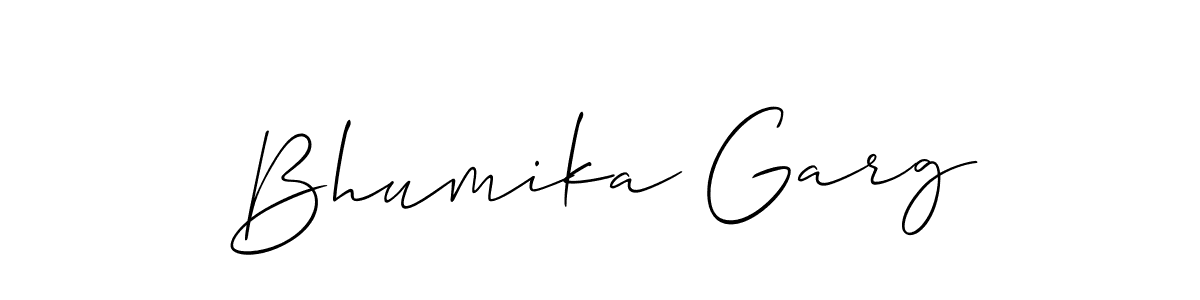 The best way (Allison_Script) to make a short signature is to pick only two or three words in your name. The name Bhumika Garg include a total of six letters. For converting this name. Bhumika Garg signature style 2 images and pictures png