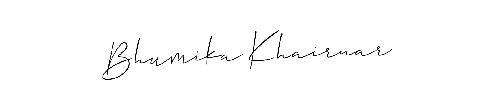 The best way (Allison_Script) to make a short signature is to pick only two or three words in your name. The name Bhumika Khairnar include a total of six letters. For converting this name. Bhumika Khairnar signature style 2 images and pictures png