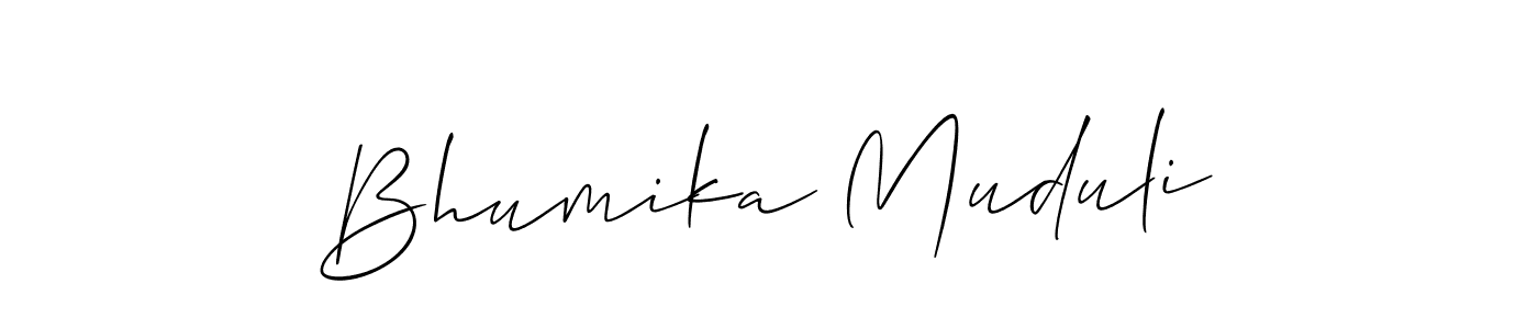 Make a beautiful signature design for name Bhumika Muduli. With this signature (Allison_Script) style, you can create a handwritten signature for free. Bhumika Muduli signature style 2 images and pictures png