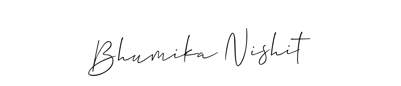 Make a short Bhumika Nishit signature style. Manage your documents anywhere anytime using Allison_Script. Create and add eSignatures, submit forms, share and send files easily. Bhumika Nishit signature style 2 images and pictures png
