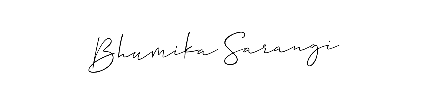 The best way (Allison_Script) to make a short signature is to pick only two or three words in your name. The name Bhumika Sarangi include a total of six letters. For converting this name. Bhumika Sarangi signature style 2 images and pictures png