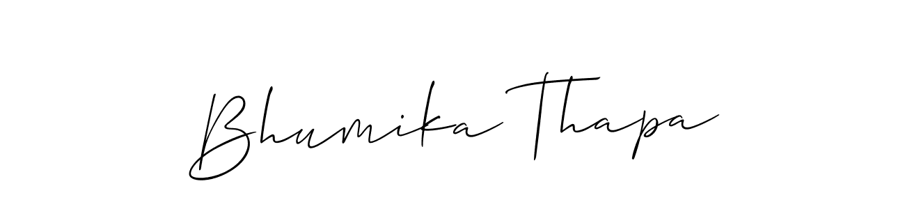It looks lik you need a new signature style for name Bhumika Thapa. Design unique handwritten (Allison_Script) signature with our free signature maker in just a few clicks. Bhumika Thapa signature style 2 images and pictures png