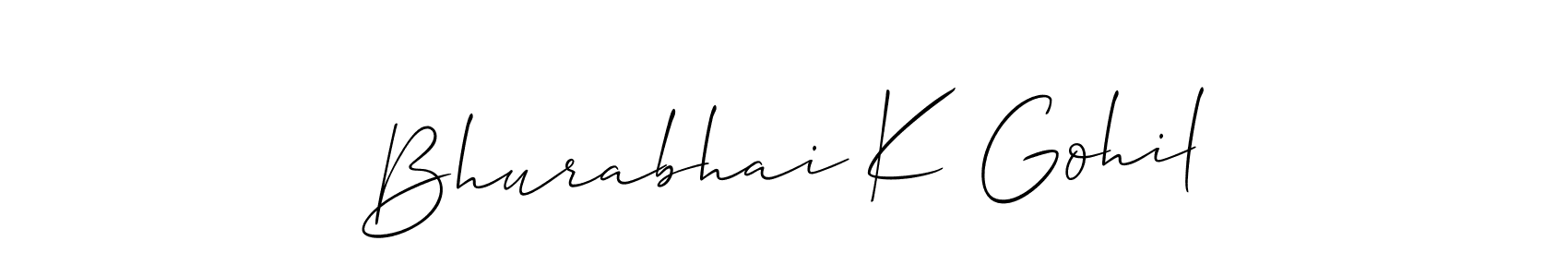 Allison_Script is a professional signature style that is perfect for those who want to add a touch of class to their signature. It is also a great choice for those who want to make their signature more unique. Get Bhurabhai K Gohil name to fancy signature for free. Bhurabhai K Gohil signature style 2 images and pictures png