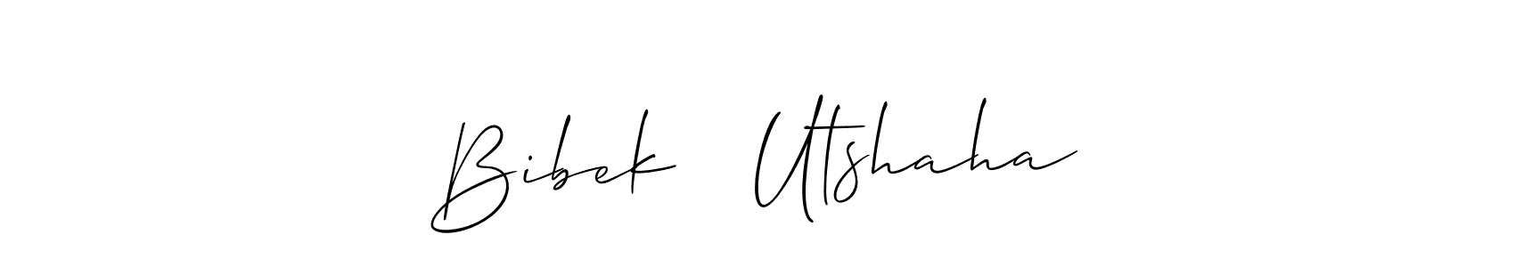 How to make Bibek ❤ Utshaha name signature. Use Allison_Script style for creating short signs online. This is the latest handwritten sign. Bibek ❤ Utshaha signature style 2 images and pictures png