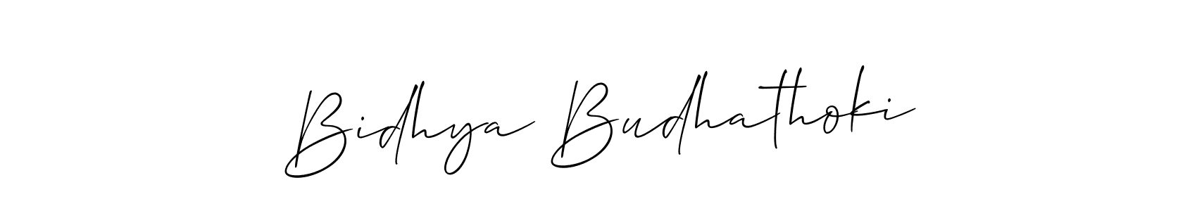 The best way (Allison_Script) to make a short signature is to pick only two or three words in your name. The name Bidhya Budhathoki include a total of six letters. For converting this name. Bidhya Budhathoki signature style 2 images and pictures png