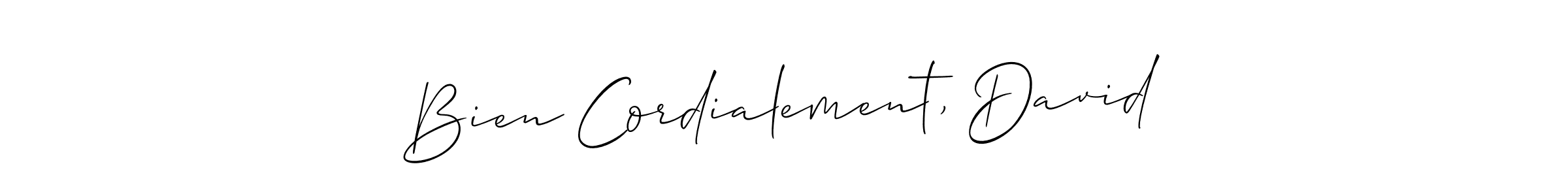 Make a beautiful signature design for name Bien Cordialement, David. With this signature (Allison_Script) style, you can create a handwritten signature for free. Bien Cordialement, David signature style 2 images and pictures png