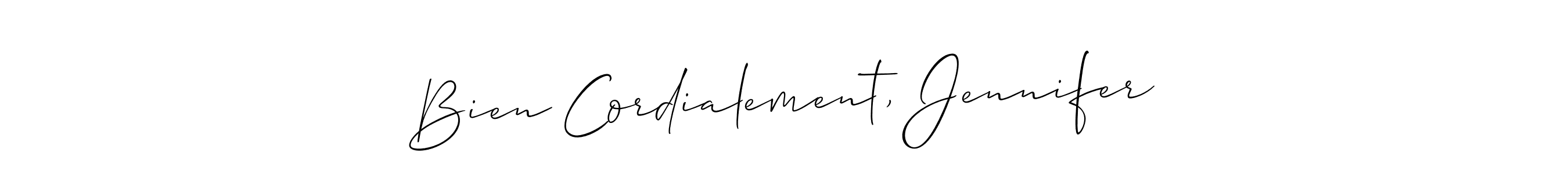 Once you've used our free online signature maker to create your best signature Allison_Script style, it's time to enjoy all of the benefits that Bien Cordialement, Jennifer name signing documents. Bien Cordialement, Jennifer signature style 2 images and pictures png