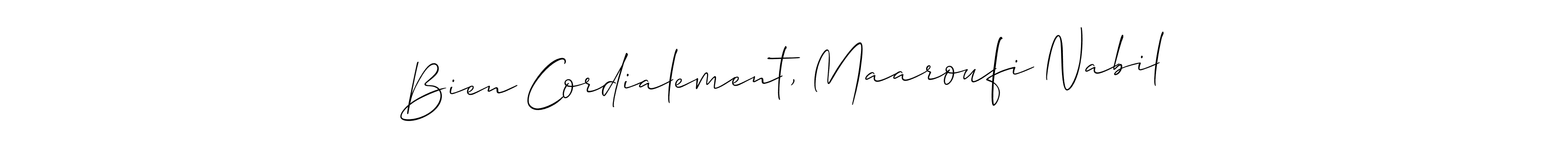 Similarly Allison_Script is the best handwritten signature design. Signature creator online .You can use it as an online autograph creator for name Bien Cordialement, Maaroufi Nabil. Bien Cordialement, Maaroufi Nabil signature style 2 images and pictures png