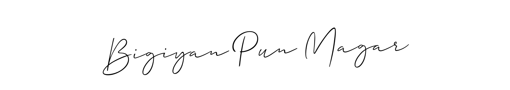 Also You can easily find your signature by using the search form. We will create Bigiyan Pun Magar name handwritten signature images for you free of cost using Allison_Script sign style. Bigiyan Pun Magar signature style 2 images and pictures png