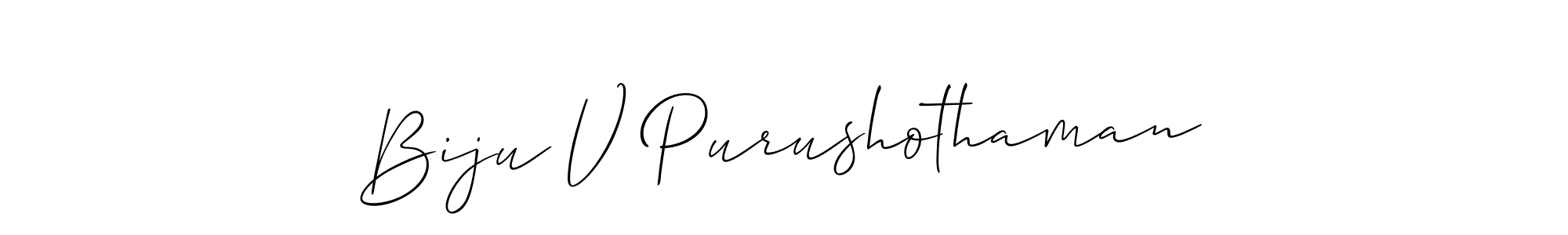 How to make Biju V Purushothaman name signature. Use Allison_Script style for creating short signs online. This is the latest handwritten sign. Biju V Purushothaman signature style 2 images and pictures png