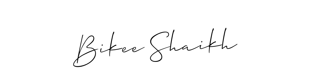 The best way (Allison_Script) to make a short signature is to pick only two or three words in your name. The name Bikee Shaikh include a total of six letters. For converting this name. Bikee Shaikh signature style 2 images and pictures png