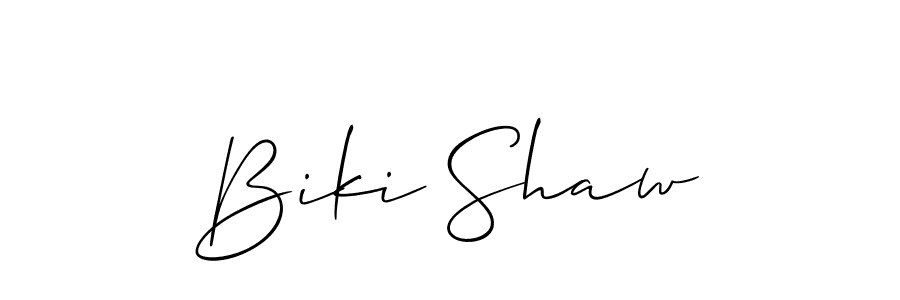 How to make Biki Shaw name signature. Use Allison_Script style for creating short signs online. This is the latest handwritten sign. Biki Shaw signature style 2 images and pictures png