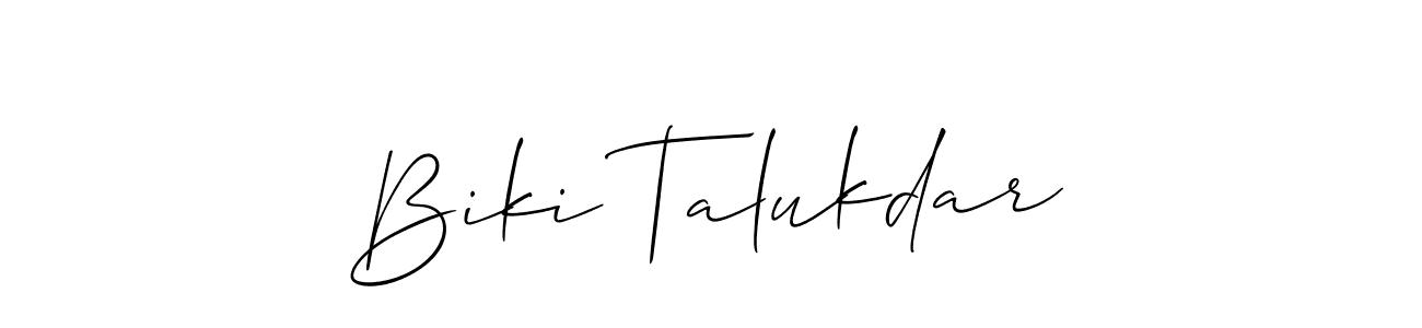 Also You can easily find your signature by using the search form. We will create Biki Talukdar name handwritten signature images for you free of cost using Allison_Script sign style. Biki Talukdar signature style 2 images and pictures png