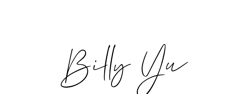 The best way (Allison_Script) to make a short signature is to pick only two or three words in your name. The name Billy Yu include a total of six letters. For converting this name. Billy Yu signature style 2 images and pictures png