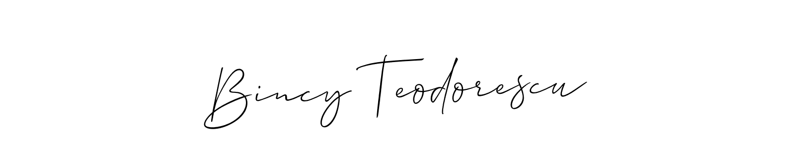 Allison_Script is a professional signature style that is perfect for those who want to add a touch of class to their signature. It is also a great choice for those who want to make their signature more unique. Get Bincy Teodorescu name to fancy signature for free. Bincy Teodorescu signature style 2 images and pictures png
