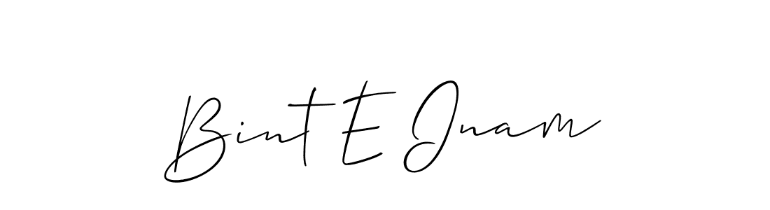 The best way (Allison_Script) to make a short signature is to pick only two or three words in your name. The name Bint E Inam include a total of six letters. For converting this name. Bint E Inam signature style 2 images and pictures png