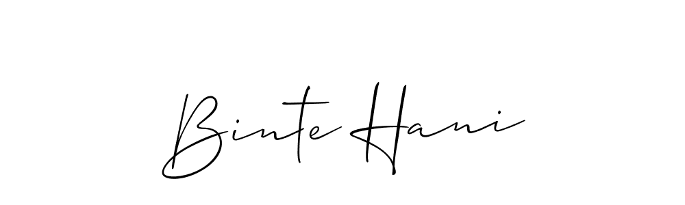 Similarly Allison_Script is the best handwritten signature design. Signature creator online .You can use it as an online autograph creator for name Binte Hani. Binte Hani signature style 2 images and pictures png