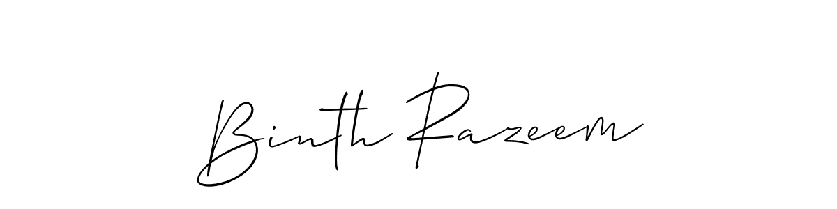 It looks lik you need a new signature style for name Binth Razeem. Design unique handwritten (Allison_Script) signature with our free signature maker in just a few clicks. Binth Razeem signature style 2 images and pictures png