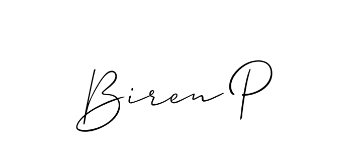 It looks lik you need a new signature style for name Biren P. Design unique handwritten (Allison_Script) signature with our free signature maker in just a few clicks. Biren P signature style 2 images and pictures png