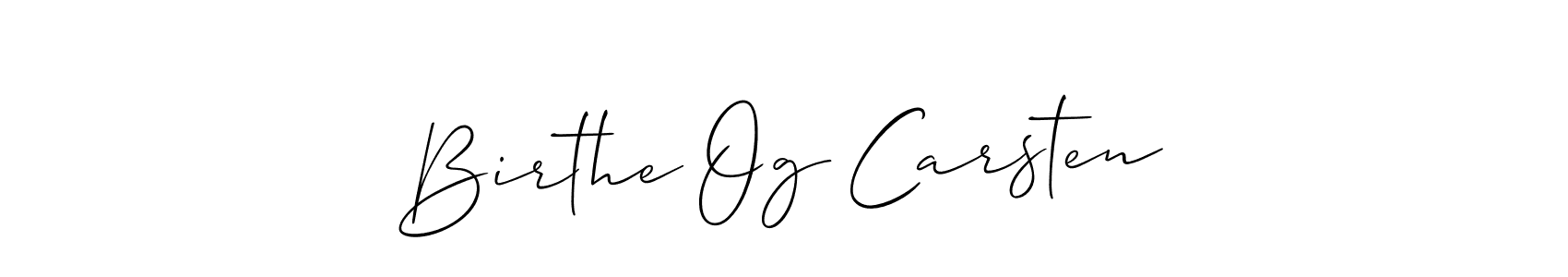 Create a beautiful signature design for name Birthe Og Carsten. With this signature (Allison_Script) fonts, you can make a handwritten signature for free. Birthe Og Carsten signature style 2 images and pictures png
