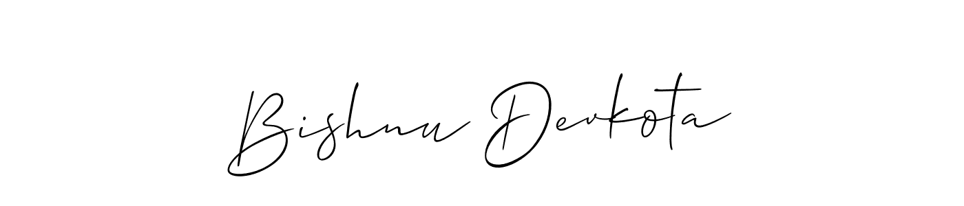 Create a beautiful signature design for name Bishnu Devkota. With this signature (Allison_Script) fonts, you can make a handwritten signature for free. Bishnu Devkota signature style 2 images and pictures png