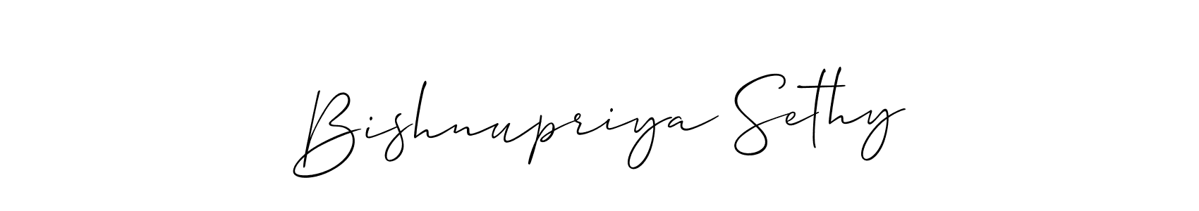 Allison_Script is a professional signature style that is perfect for those who want to add a touch of class to their signature. It is also a great choice for those who want to make their signature more unique. Get Bishnupriya Sethy name to fancy signature for free. Bishnupriya Sethy signature style 2 images and pictures png