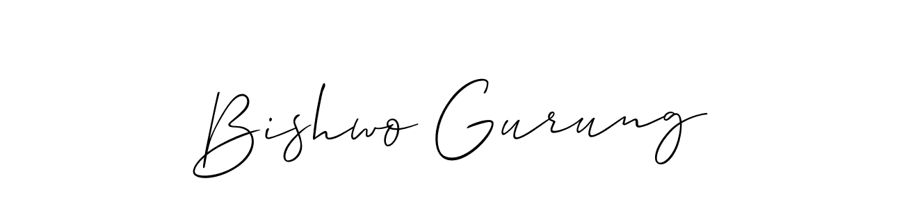 How to make Bishwo Gurung signature? Allison_Script is a professional autograph style. Create handwritten signature for Bishwo Gurung name. Bishwo Gurung signature style 2 images and pictures png