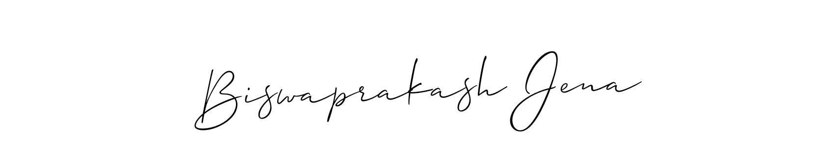 The best way (Allison_Script) to make a short signature is to pick only two or three words in your name. The name Biswaprakash Jena include a total of six letters. For converting this name. Biswaprakash Jena signature style 2 images and pictures png