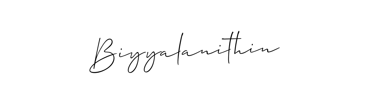 Design your own signature with our free online signature maker. With this signature software, you can create a handwritten (Allison_Script) signature for name Biyyalanithin. Biyyalanithin signature style 2 images and pictures png