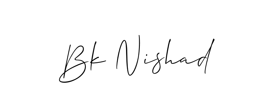 Make a beautiful signature design for name Bk Nishad. With this signature (Allison_Script) style, you can create a handwritten signature for free. Bk Nishad signature style 2 images and pictures png