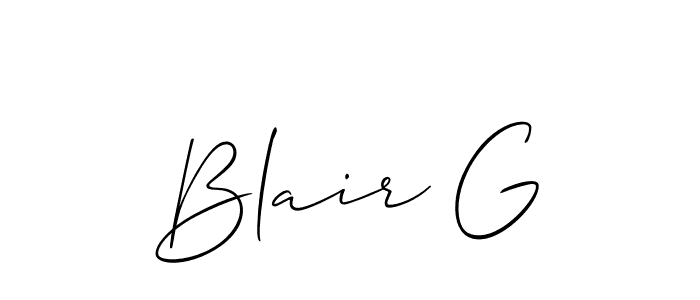 It looks lik you need a new signature style for name Blair G. Design unique handwritten (Allison_Script) signature with our free signature maker in just a few clicks. Blair G signature style 2 images and pictures png