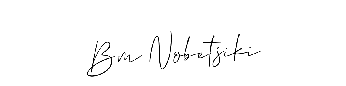 The best way (Allison_Script) to make a short signature is to pick only two or three words in your name. The name Bm Nobetsiki include a total of six letters. For converting this name. Bm Nobetsiki signature style 2 images and pictures png