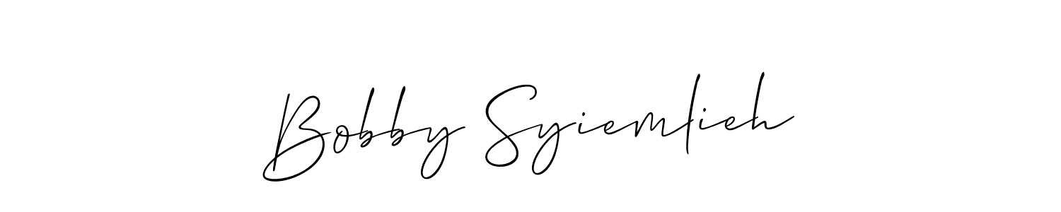 This is the best signature style for the Bobby Syiemlieh name. Also you like these signature font (Allison_Script). Mix name signature. Bobby Syiemlieh signature style 2 images and pictures png