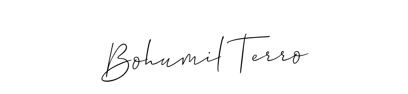 You should practise on your own different ways (Allison_Script) to write your name (Bohumil Terro) in signature. don't let someone else do it for you. Bohumil Terro signature style 2 images and pictures png