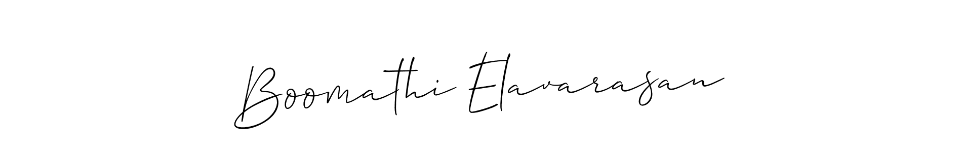 Design your own signature with our free online signature maker. With this signature software, you can create a handwritten (Allison_Script) signature for name Boomathi Elavarasan. Boomathi Elavarasan signature style 2 images and pictures png