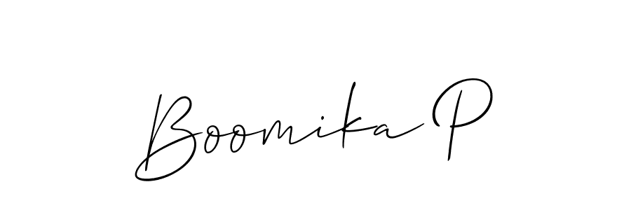 Make a short Boomika P signature style. Manage your documents anywhere anytime using Allison_Script. Create and add eSignatures, submit forms, share and send files easily. Boomika P signature style 2 images and pictures png